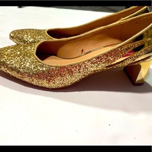 Zara Metallic Gold Glitter Party Formal Event Women’s Heels NWOT Size 39 * Flaw*